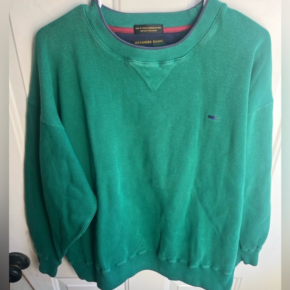 Alexander Julian Colours Men’s Vintage 90s Green Crew Neck Cotton Pullover Sz L - Picture 2 of 6